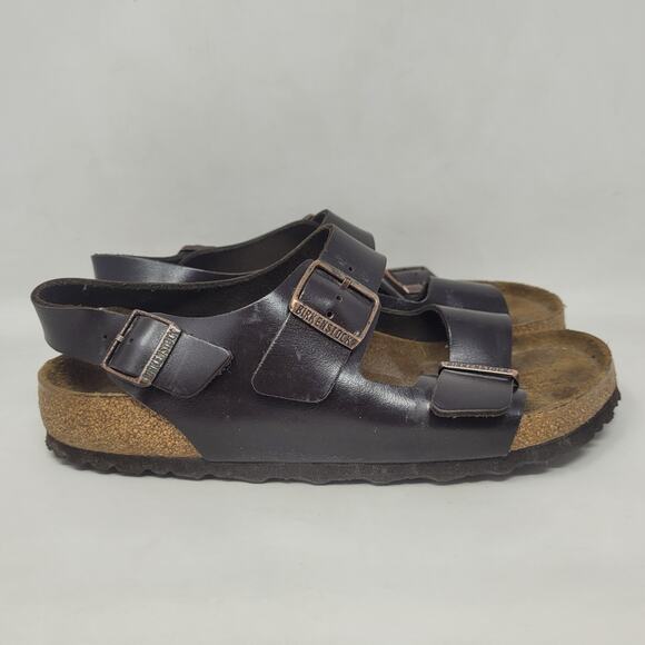 Birkenstock Milano Sandals Mens EU42 US9 Brown Leather Soft Footbed Buckles - Picture 2 of 10